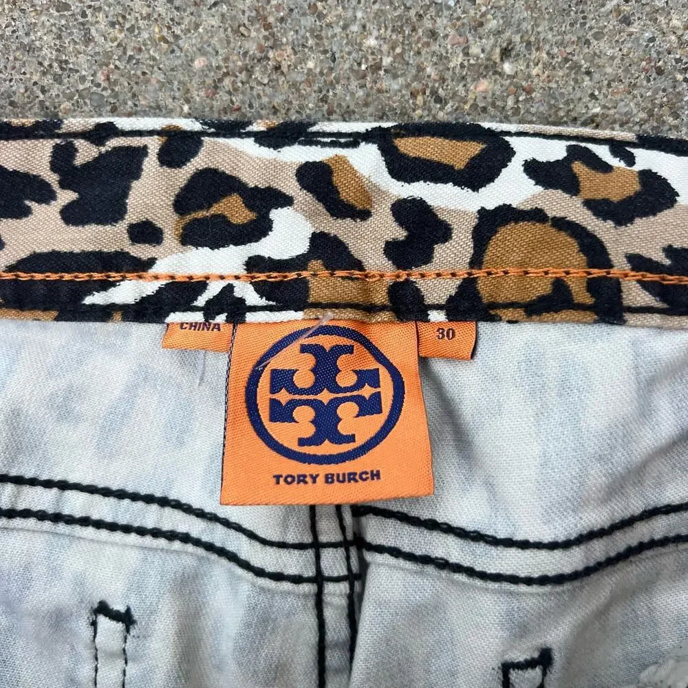 Tory Burch Leopard Cheetah Animal Print Low Rise Super Skinny Jeans Size 30